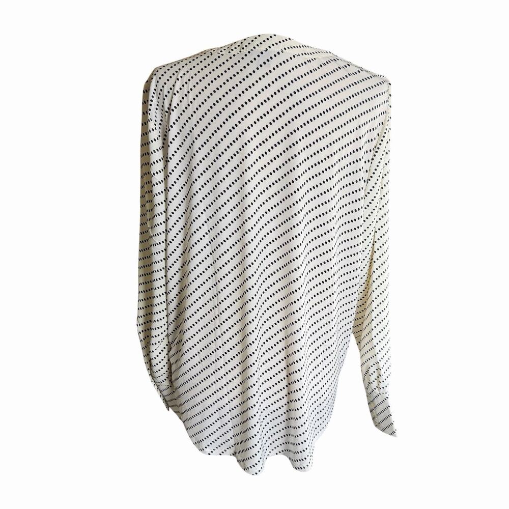 Ann Taylor V Neck Blouse Women's Polkadot Black White L/S L Career Business - Picture 3 of 10